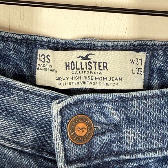 Hollister Mom Jeans Sz 31 Short Blue Embroidered Floral Curvy High Rise Raw Hem - Picture 9 of 10